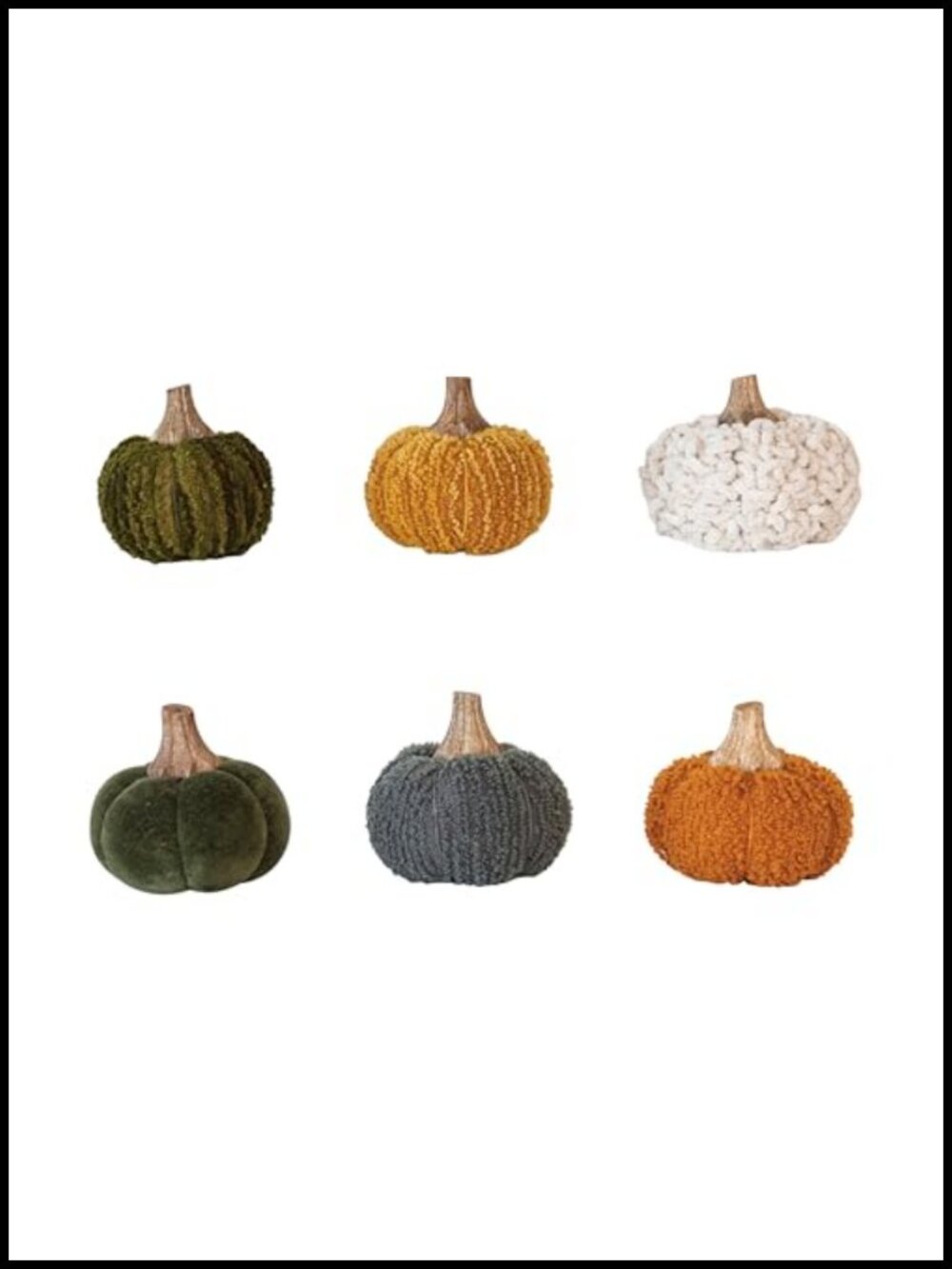 Bouclé Velvet Pumpkin Decor Set of 6 with Wood Stem Fall